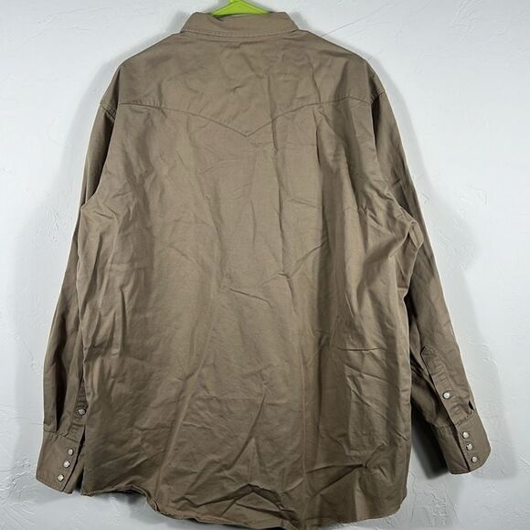 š„Vintage WRANGLER Western Thick Pearl SnapāTan āDenim Likeā Shirt 18.5-38 (2XL) - Picture 4 of 9